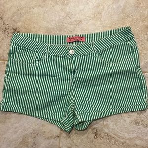 Green and white pinstripe shorts
